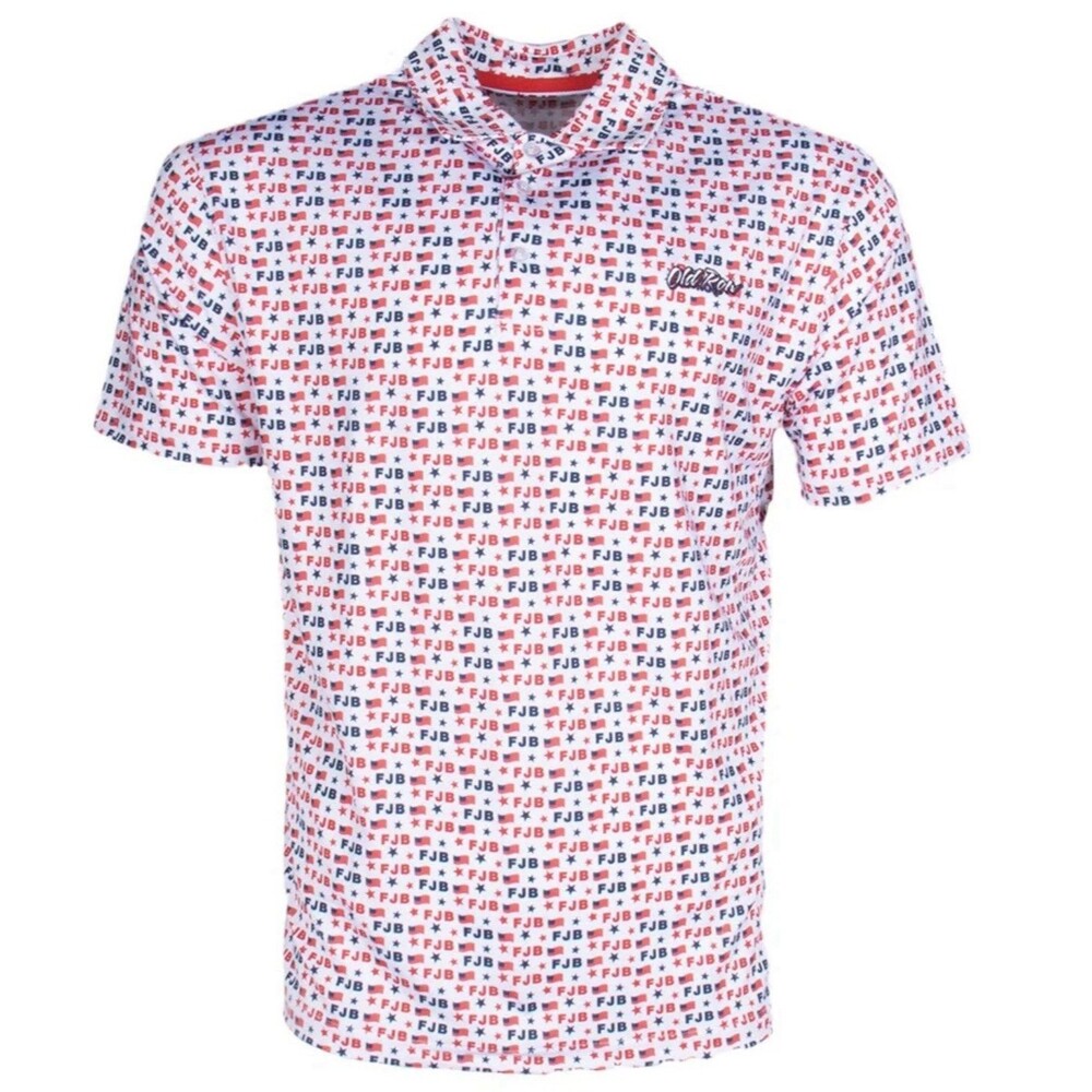 Old Row FJB American Flag & Stars Print Polo Shirt Sz L